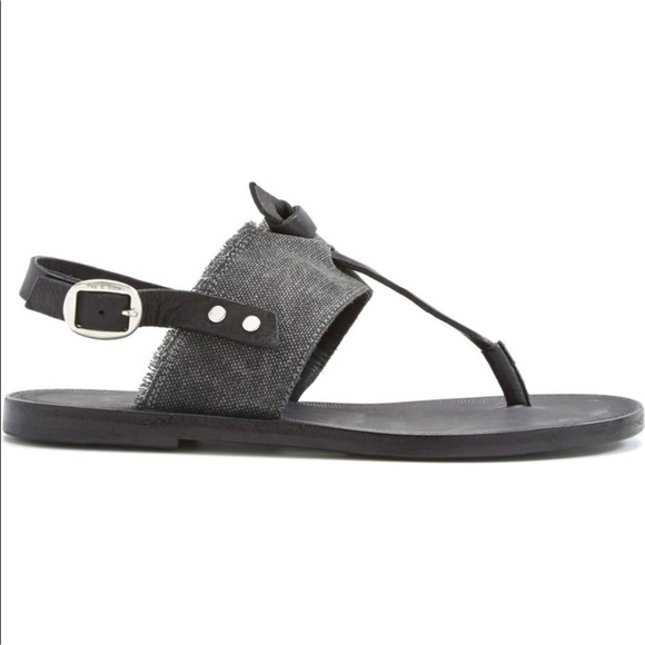 Rag & Bone Claire Leather Denim Thong Sandals | Size 8.5 | Gray - Picture 2 of 8